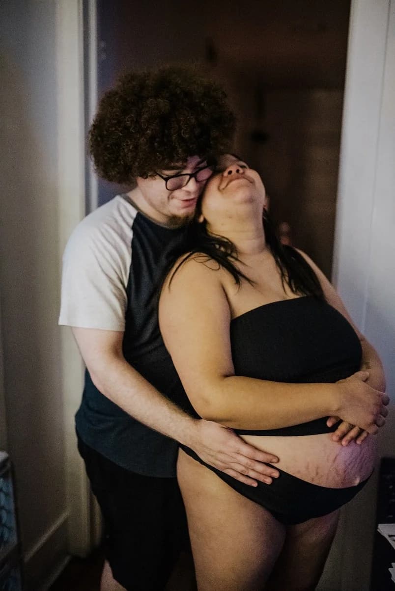 First contractions met with steady breathing and calm focus